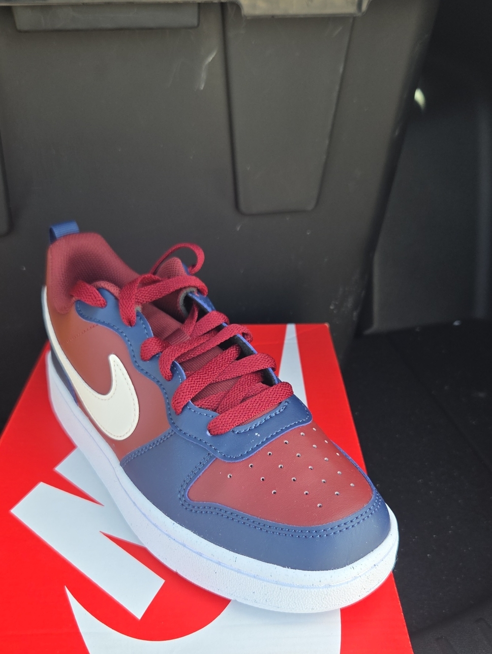 Nike Big Kids Court Burough Low-Top Sneaker in Burgundy, Navy & White